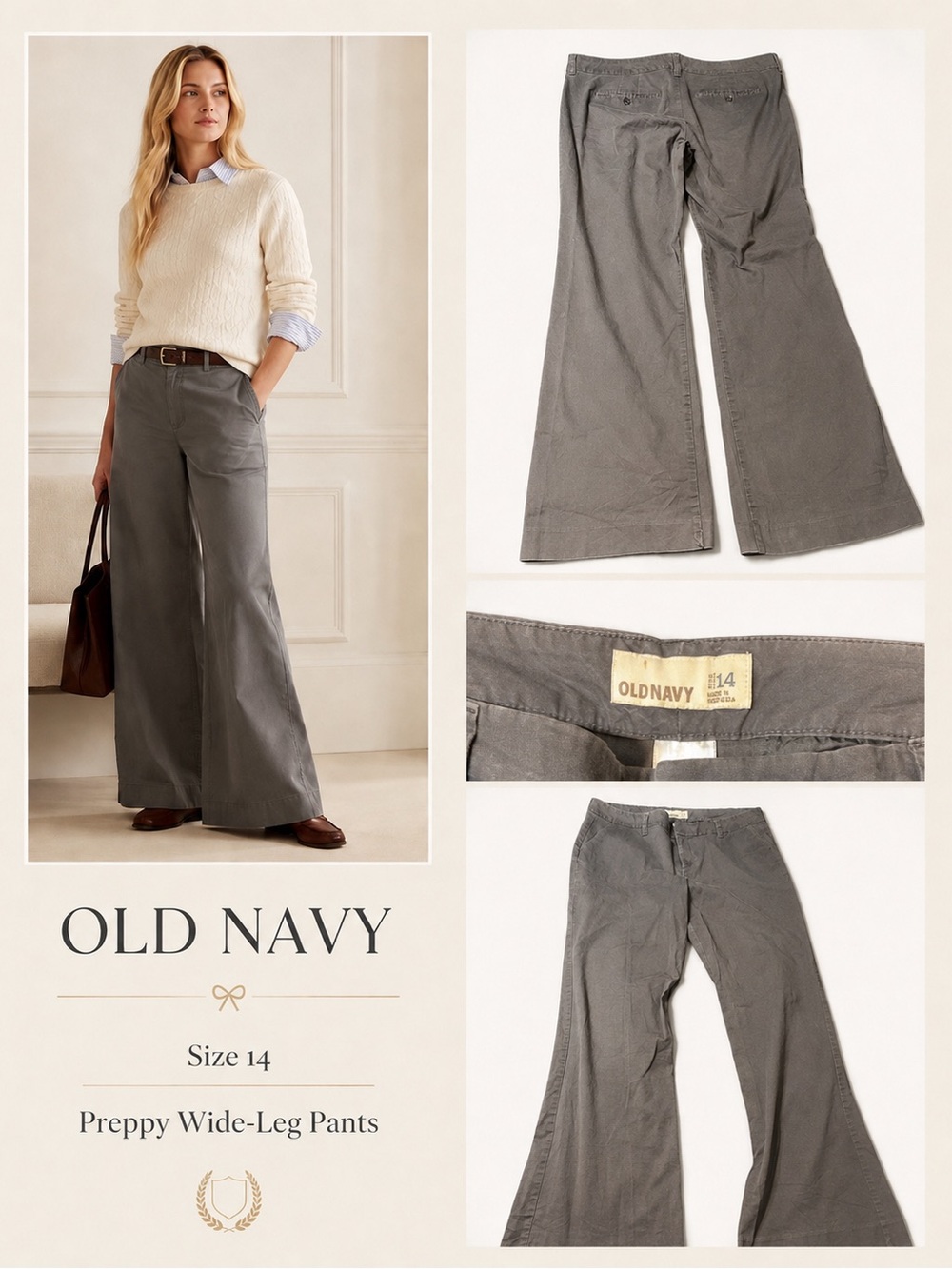 Old Navy Gray Preppy Wide-Leg Chinos - Picture 1 of 5